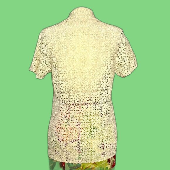 True Vintage 60s Crocheted Short Sleeved Cardigan Top Sz M/L - Picture 4 of 4
